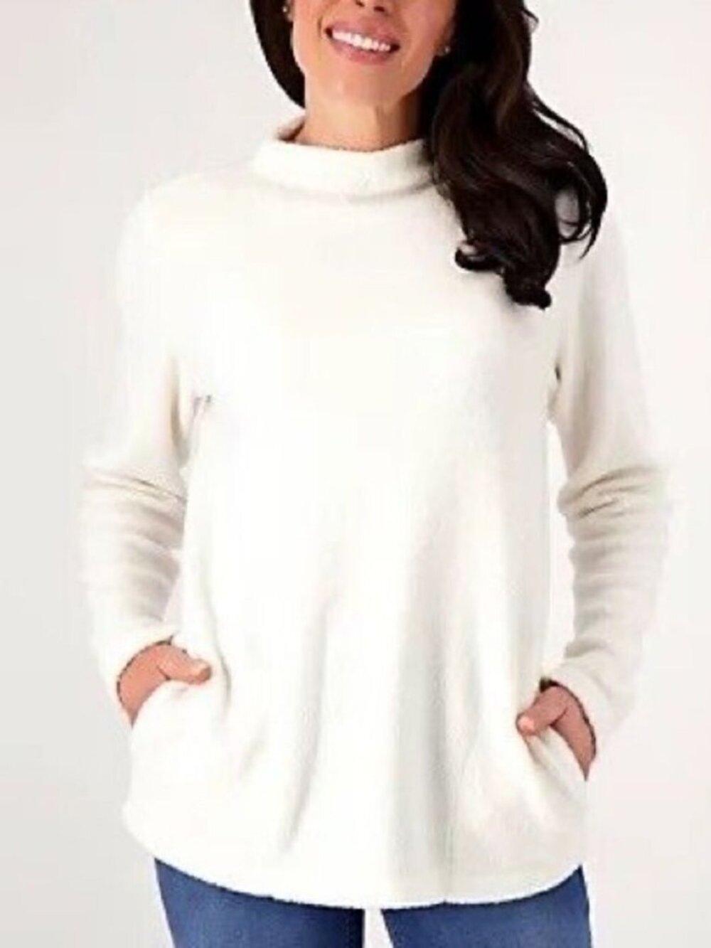 Denim & Co. Comfort Zone Baby Sherpa Funnel Neck Pullover